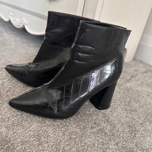 Black croc ankle boots